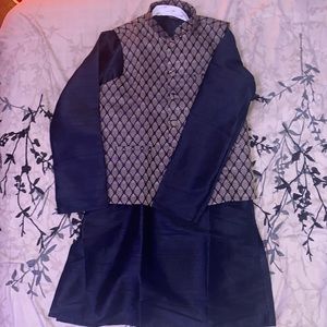 Jaal 3Pc Kurta Set navy blue and gold (kids)